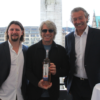 Winzer Gèrard Betrand, Jesse Bongiovi und Rockstar Jon Bon Jovi bei der Präsentation ihres Weins "Hampton Water" in Hamburg